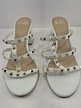 Gianni Bini Level Uppp Women’s 9 White Gold Studded Block Heel Sandals